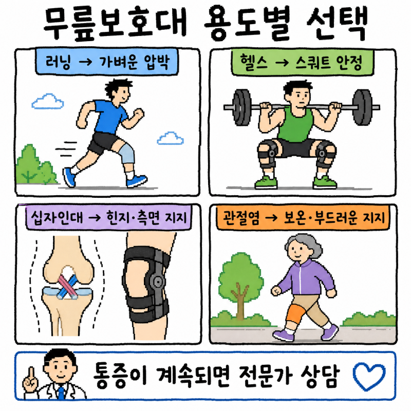 무릎보호대 추천 러닝 헬스 십자인대 관절염 용도별 비교