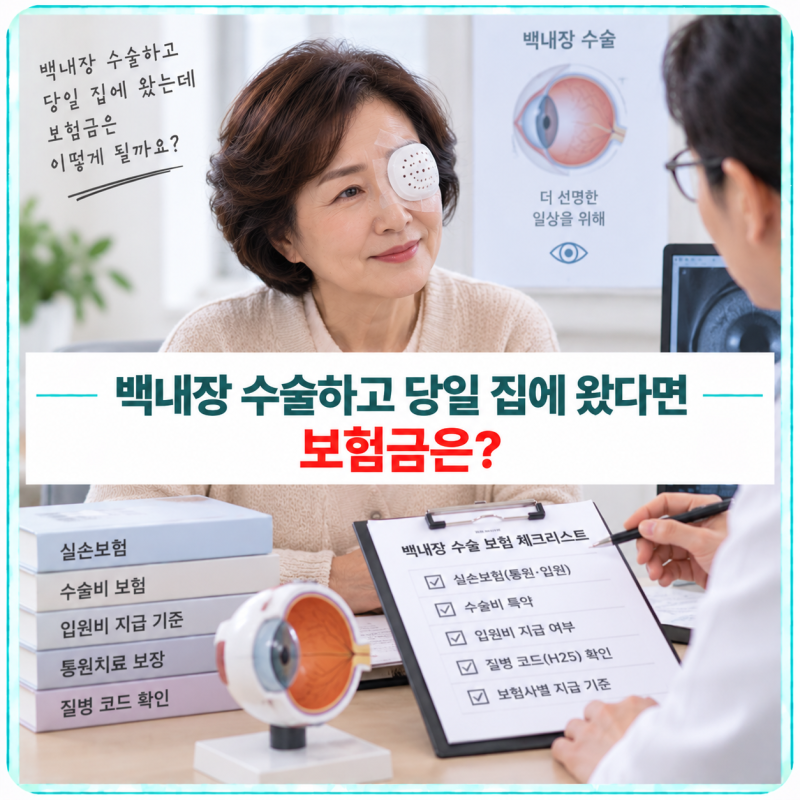 백내장 수술하고 당일 집에 왔다면 보험금은? 실손·수술비·입원비를 따로 봐야 하는 이유