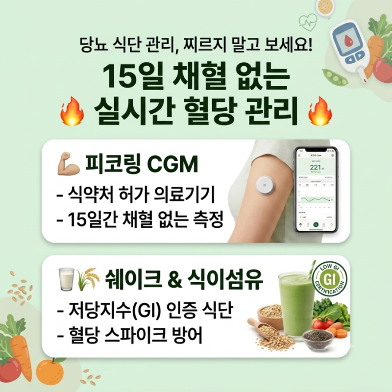 당뇨 식단 관리, 찌르지 말고 보세요! 연속혈당측정기 피코링 & 허벌라이프 쉐이크 .식이섬유....