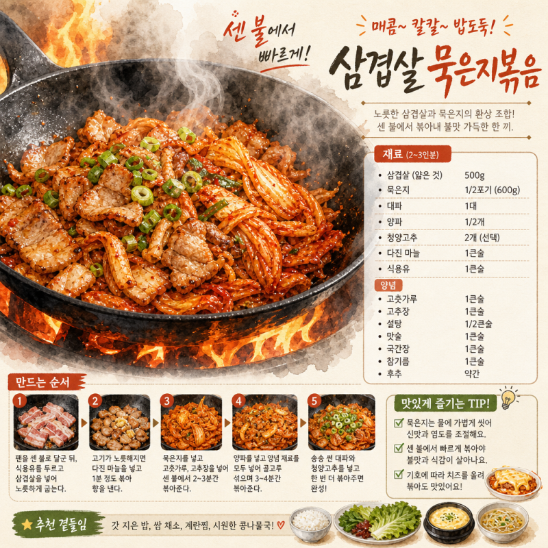 대패삼겹살 묵은지덮밥 만들기! 불맛 나는 초간단 고기덮밥 레시피