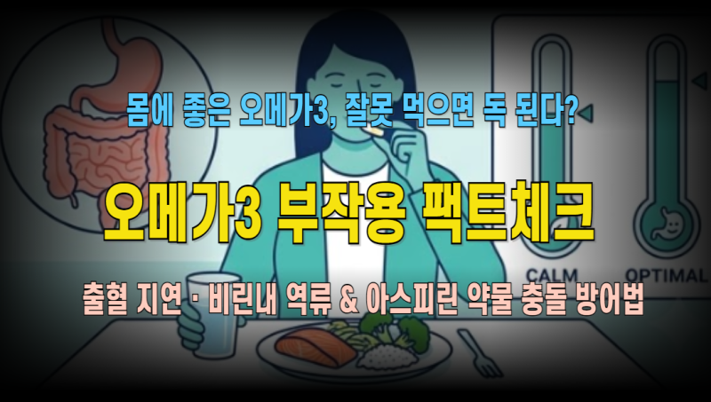 오메가3 부작용 총정리: 지혈 지연(출혈)·속 쓰림 및 설사·심방세동 위험부터 아스피린·와....