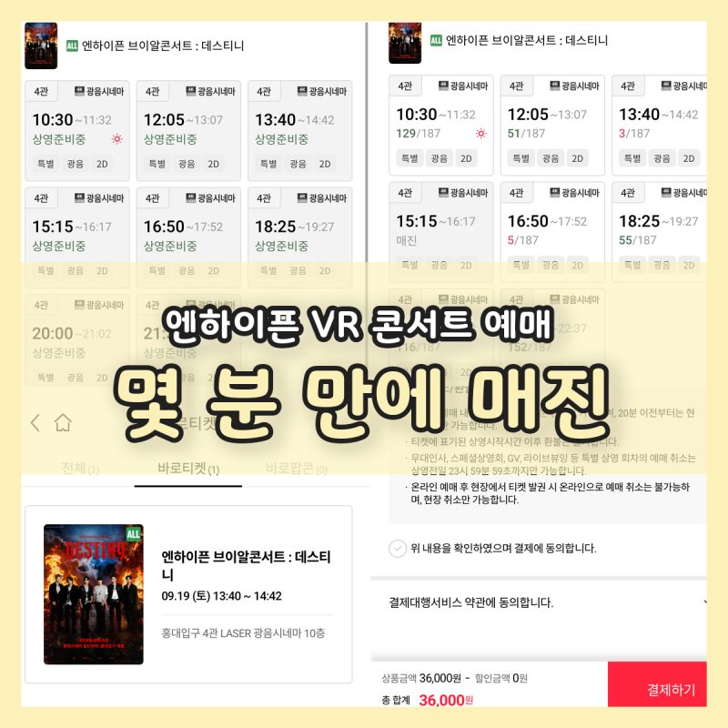 엔하이픈 VR 콘서트 예매 - 롯데시네마 DESTINY 좌석 가격 직접 잡아보니