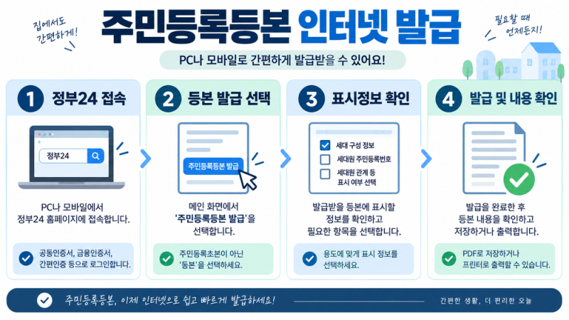 주민등록등본 인터넷 발급 방법｜정부24·PDF·초본 차이까지 총정리