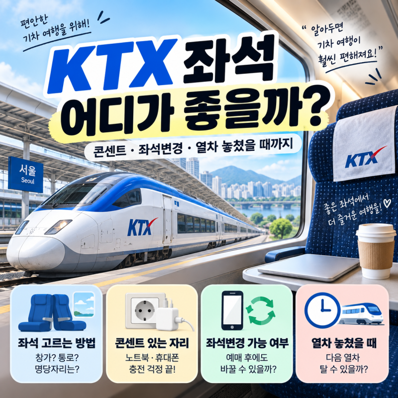 KTX 좌석 어디가 좋을까? 콘센트·좌석변경·열차 놓쳤을 때까지