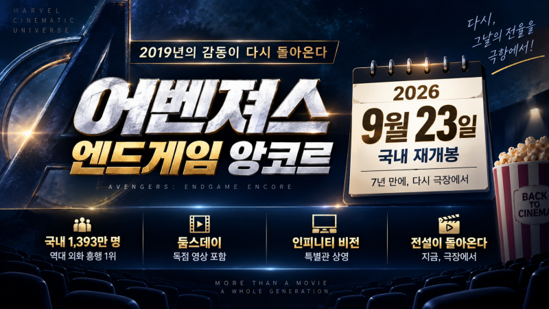 어벤져스 엔드게임 재개봉 9월 23일 확정, 둠스데이 독점영상까지