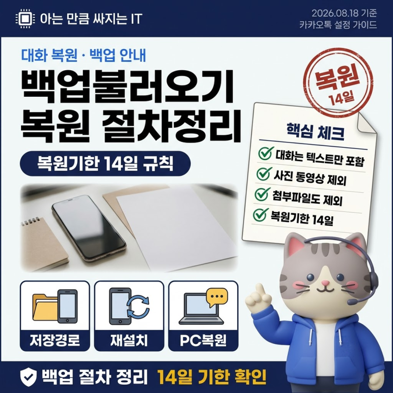 카카오톡백업불러오기 대화 복원 절차와 14일 기한 정리