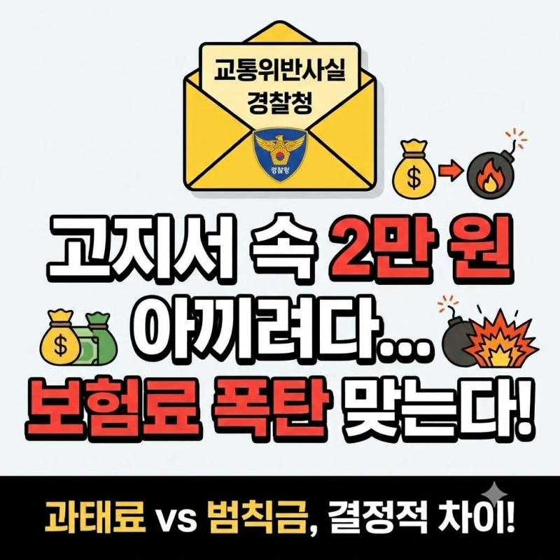 과태료 범칙금 차이 "1만 원 싸다고 범칙금 내면 보험료 진짜 오르나요?" 2026년 납부 기준
