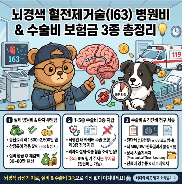 [1-5종 수술비] 뇌경색 혈전제거술 I63 코드 3종 청구법 & 실제 병원비 총정리