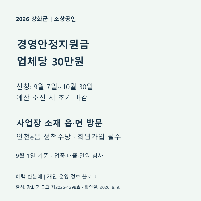 2026 강화군 소상공인 경영안정지원금 30만원｜여러 사업장·대리 신청 서류 Q&A