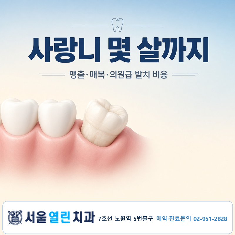 노원치과 사랑니, 20대 이전 발치가 유리한 이유와 의원급 건강보험 비용 안내