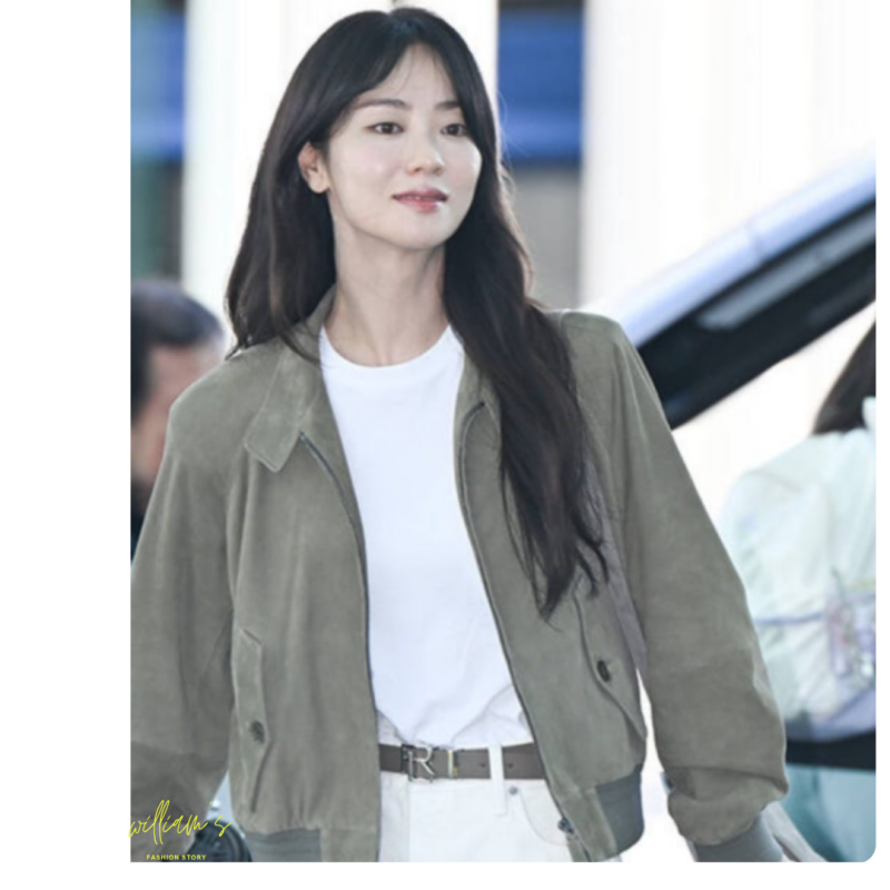 전여빈 공항패션 분위기 존예라고 난리 난 폴로 스웨이드 자켓 버킷백