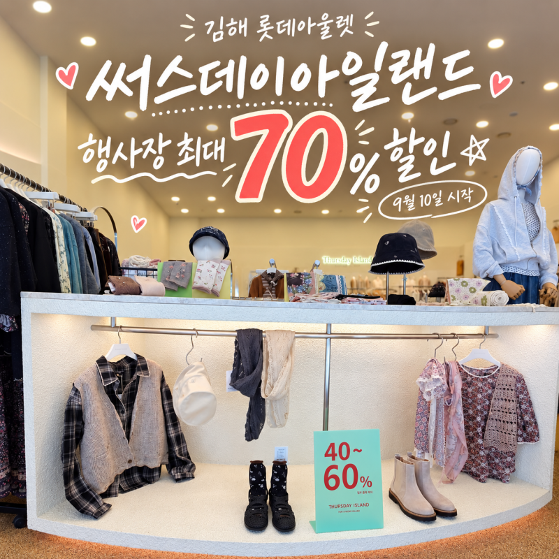 김해 롯데아울렛 써스데이아일랜드 올해 두 번째 빅세일｜행사장 최대 70% 할인