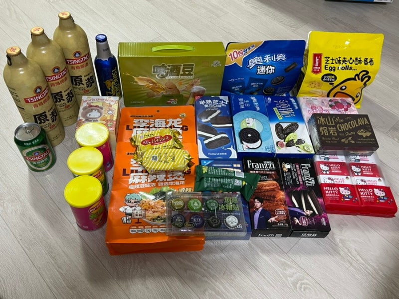 칭다오 기념품 RT-mart 따룬파마트 쇼핑리스트 원장맥주 마라탕밀키트 레이즈 오이맛