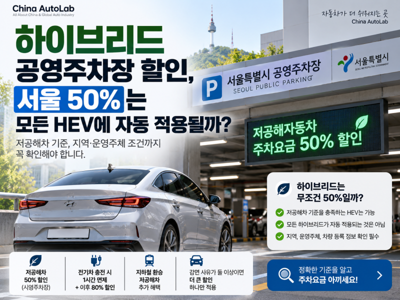 하이브리드 공영주차장 할인, 서울 50%는 모든 HEV에 자동 적용될까?