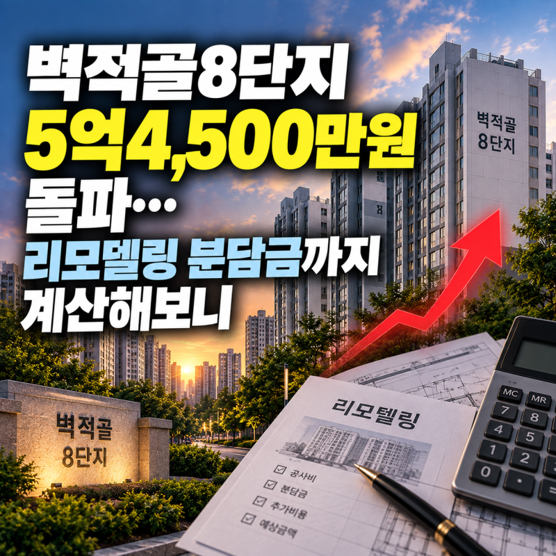 벽적골8단지 5억4,500만원 돌파…리모델링 분담금까지 계산해보니