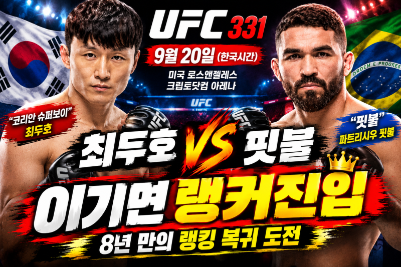 최두호 VS 핏불 이기면 랭커 진입? 8년 만의 랭킹 복귀 도전｜UFC 331 승부 분석