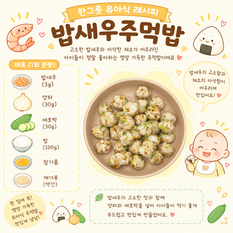 [유아식 레시피-(10)밥새우주먹밥] 간단하게 만드는 아기 밥새우 주먹밥 레시피