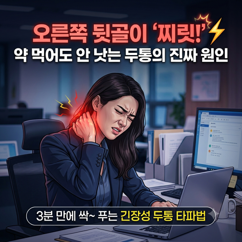 오른쪽 뒷머리 찌릿한 통증? 약 먹어도 안 낫는 긴장성 두통 진짜 원인과 3분 타파법