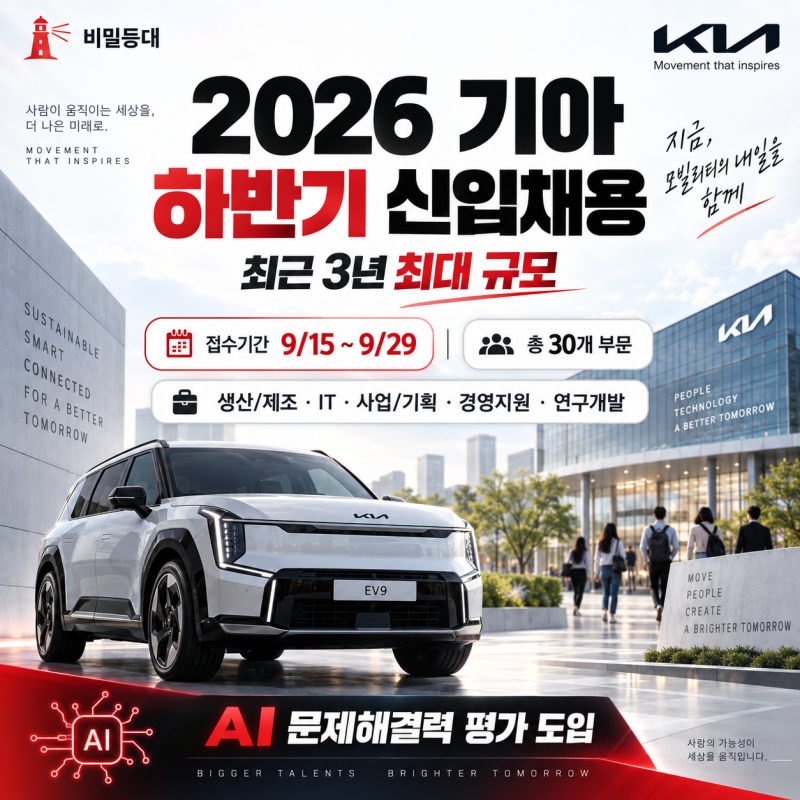 기아 하반기 신입채용｜최근 3년 최대 규모·AI 평가·지원자격·일정 총정리 (~9/29)