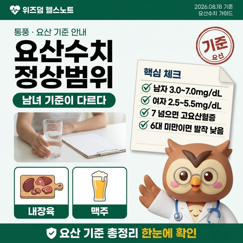 요산수치 정상범위 총정리 (통풍 기준·퓨린 음식·아이허브)