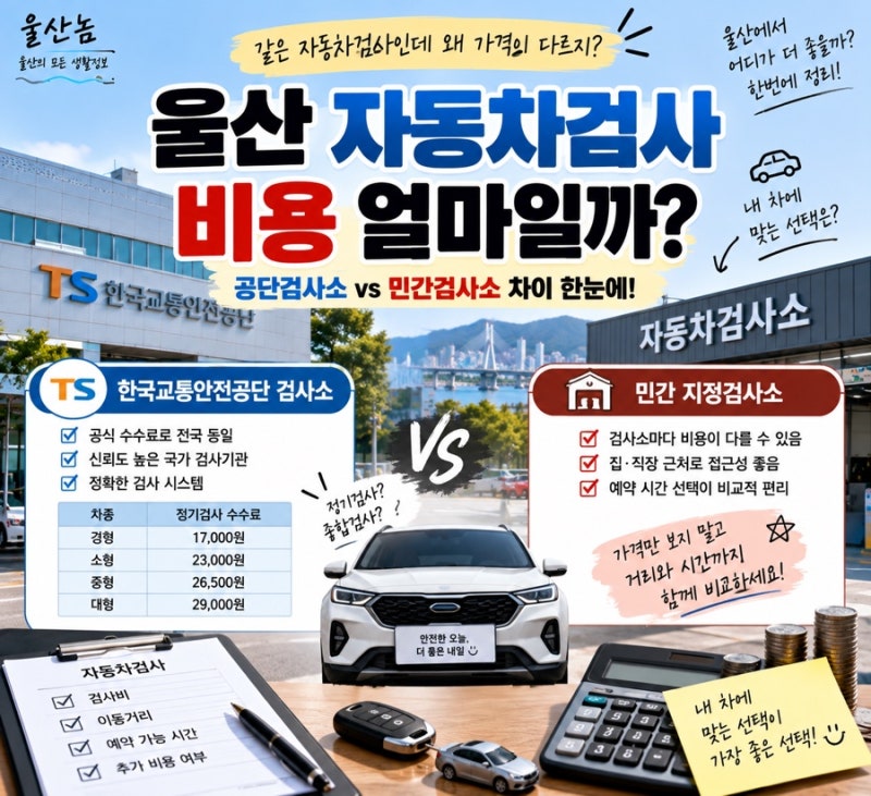 울산 자동차검사 비용 얼마일까? 공단과 민간검사소 차이