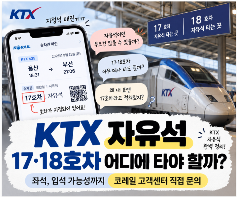 KTX 자유석 17호차 18호차 어디에 타야 할까? 좌석·입석까지 직접 문의