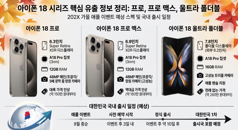아이폰 18 프로·프로맥스·울트라 유출 정보 총정리 (+사전예약 일정 및 스펙 비교)