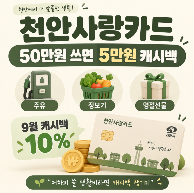 천안사랑카드 10% 캐시백 후기｜주유비·명절 장보기 생활비 아끼는 방법