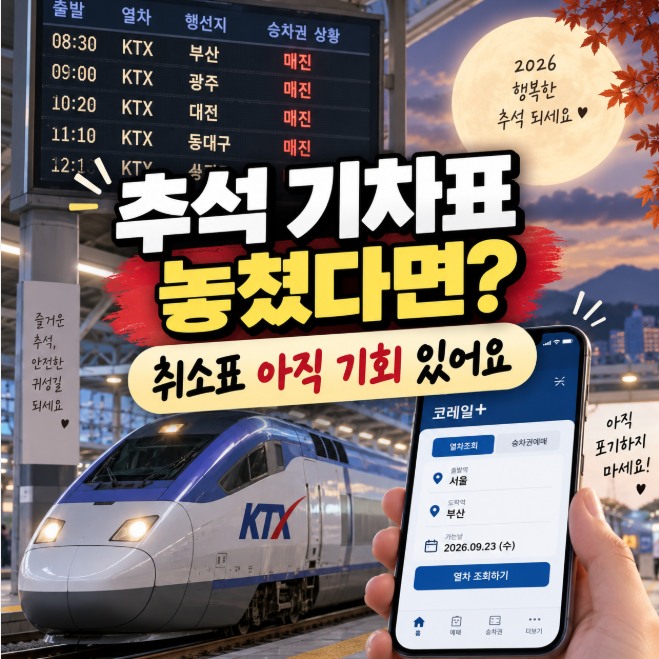 추석 기차표 놓쳤다면? 2026 취소표·잔여석 다시 잡는 법