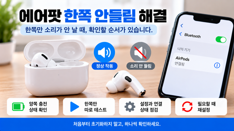 에어팟 한쪽 안들림 해결, 한쪽만 소리가 안 날 때 확인할 순서