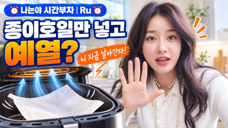 에어프라이어 종이호일, 빈 채로 예열하면 왜 날아갈까? 열선까지 올라갑니다