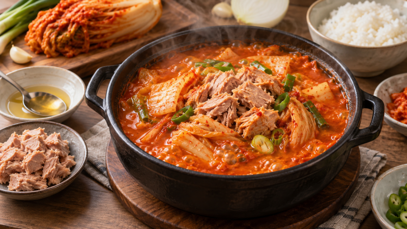 참치 김치찌개 끓이는법, 참치 기름에 김치를 볶아 국물 맛 살리는 순서