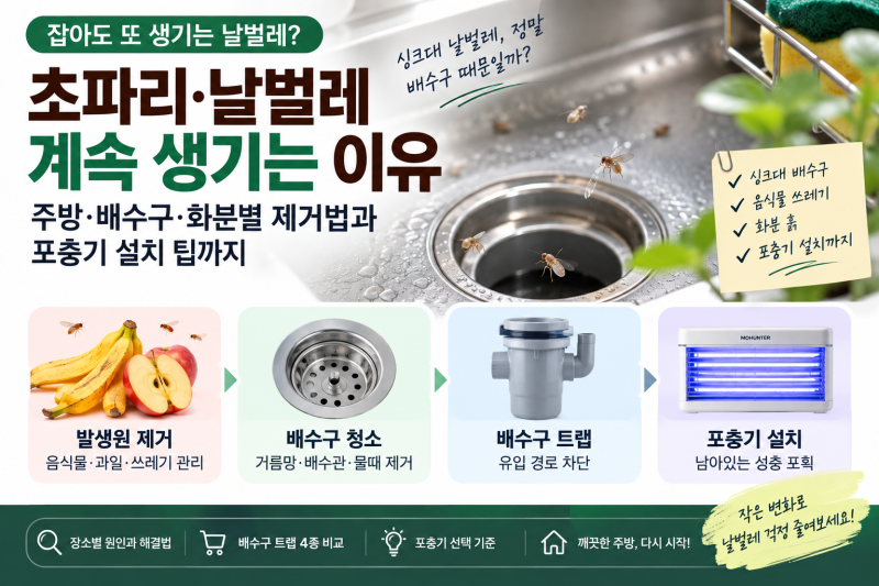 초파리·날벌레가 계속 생기는 이유와 장소별 제거법, 포충기 설치 전 확인할 것