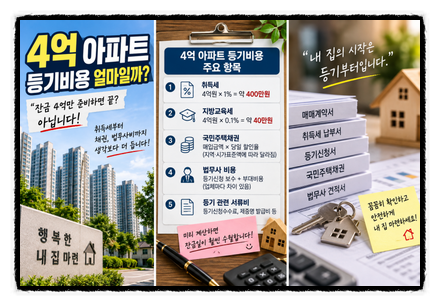 4억 아파트 등기비용 얼마일까? 취득세·법무사·채권까지 실제 계산