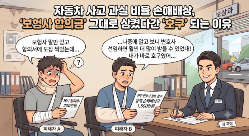 자동차 사고 과실 비율 손해배상 산정할 때 '보험사 합의금' 그대로 삼켰다 호구 되는 이유
