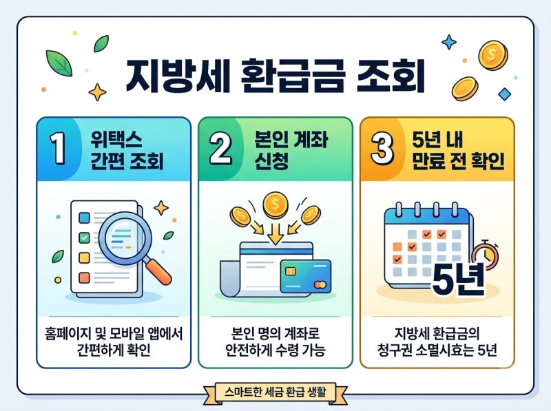 지방세 환급금 조회｜위택스 빠른조회·본인계좌 신청, 5년 소멸 전 확인