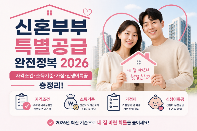 2026신혼 부부 주택 특별공급 완전정복 — 자격조건·소득기준·가점·신생아 특공 총정리