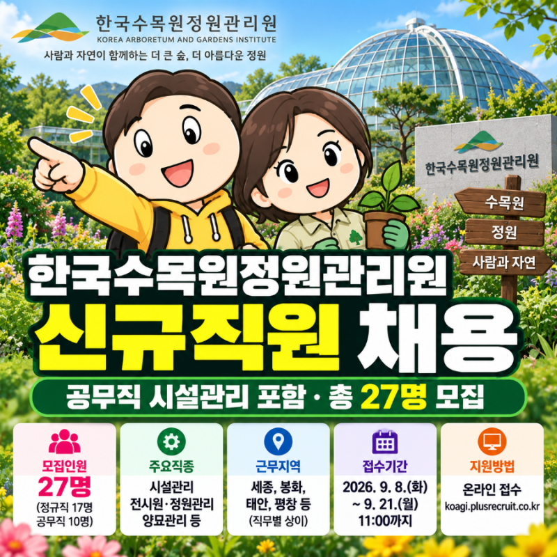 한국수목원정원관리원 채용｜공무직 시설관리 포함 2026년 제3차 신규직원 모집