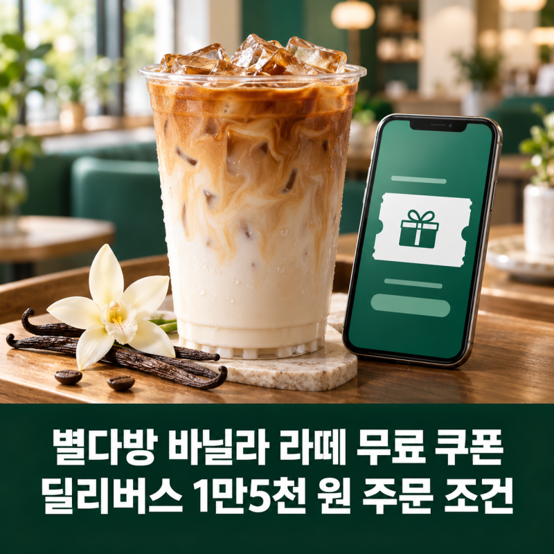 스타벅스 별다방 바닐라 라떼 무료 쿠폰 받았어요, 딜리버스 1만5천 원 주문 조건