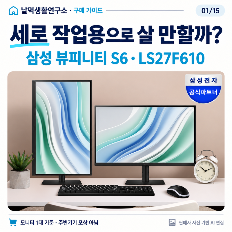 삼성 뷰피니티 S6, 모니터암 없이 문서를 세로로 펼치고 싶다면