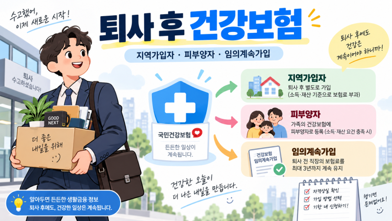 퇴사하면 건강보험은 어떻게 될까?｜지역가입자 전환·피부양자·임의계속가입 총정리