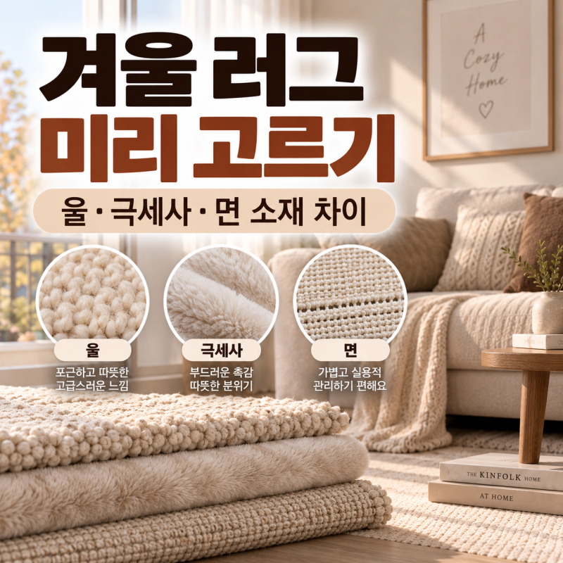 겨울 러그 미리 고르기｜울·극세사·면 소재 차이