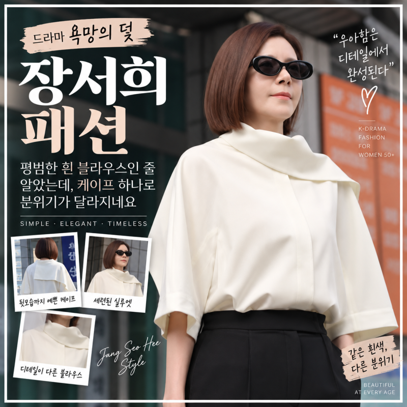 욕망의 덫 장서희 패션｜평범한 흰 블라우스인 줄 알았는데, 케이프 하나로 분위기가 달라지....