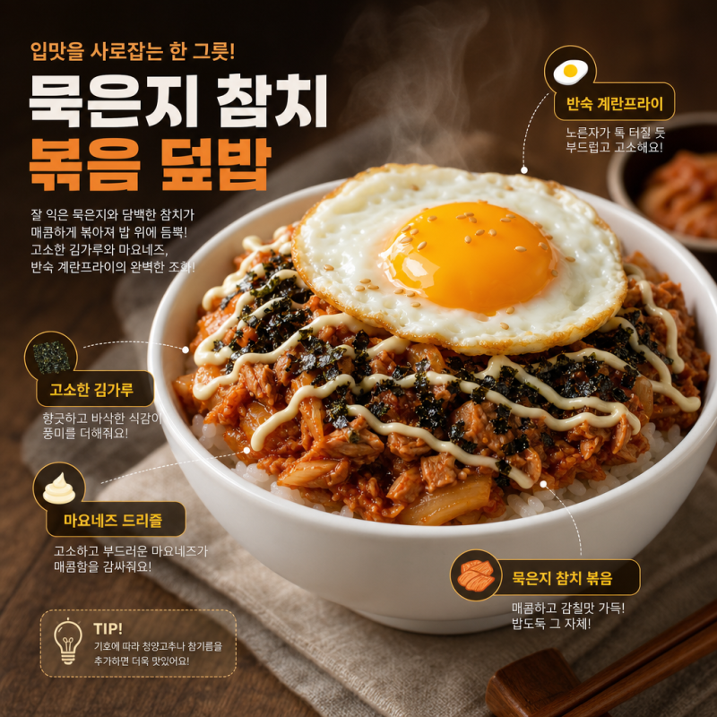 참치캔 하나로 15분 만에 끝내는 감칠맛 폭발 묵은지참치덮밥