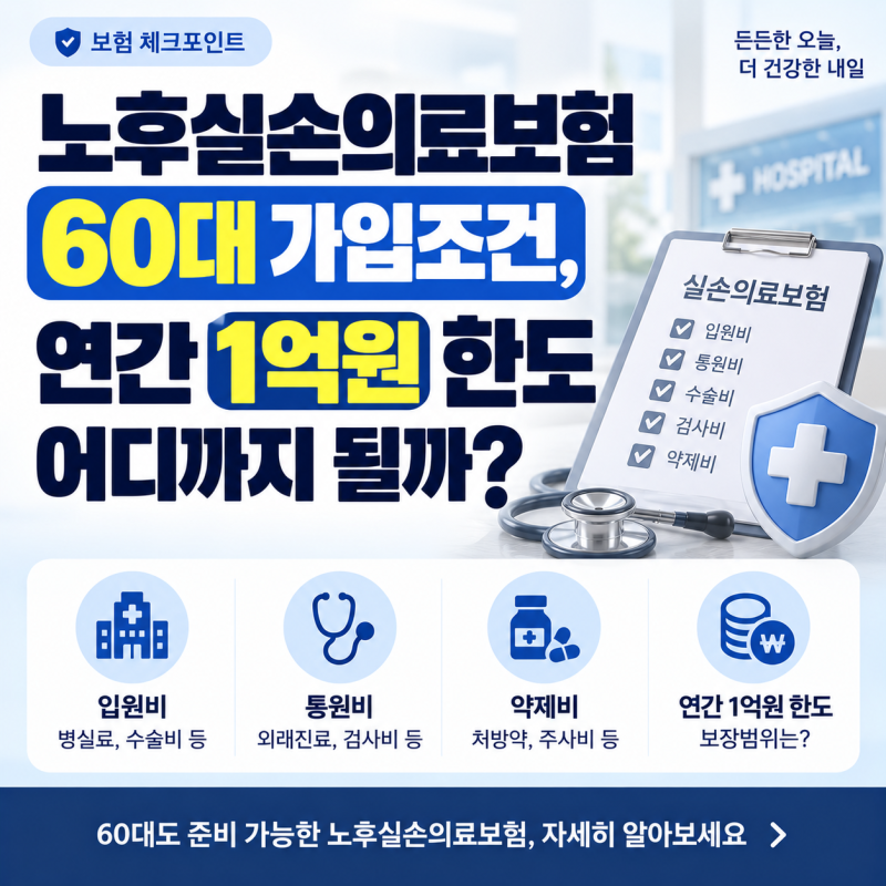 노후실손의료보험 60대 가입조건, 연간 1억원 한도 어디까지 될까?