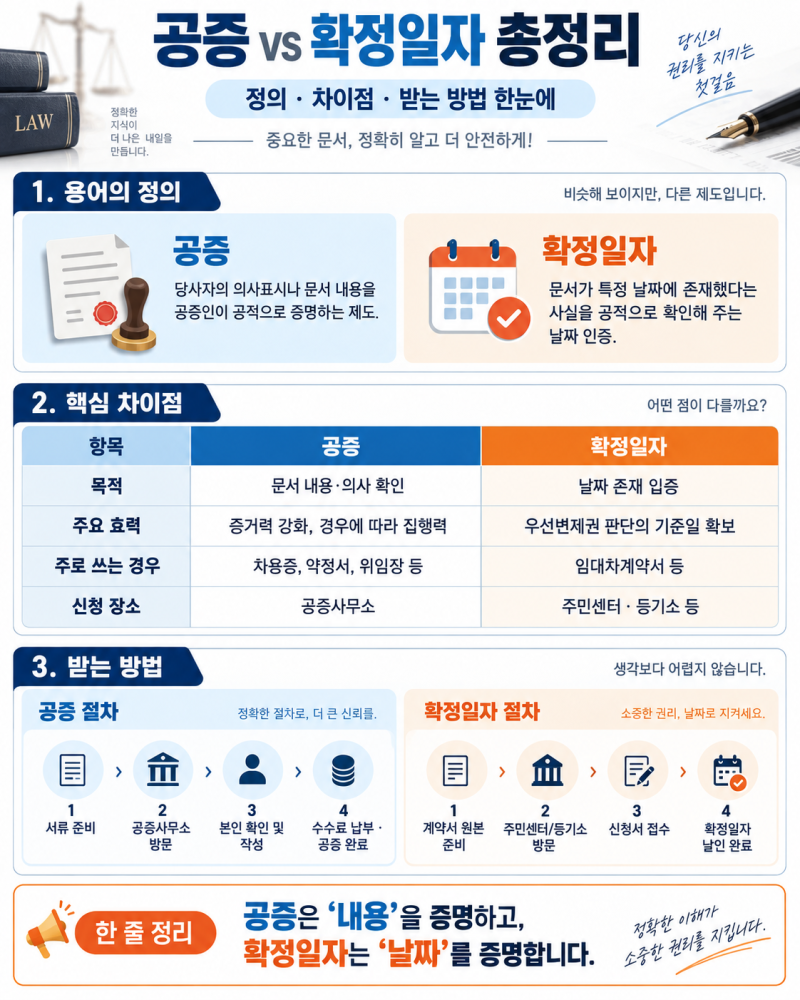 [진지소 행정사사무소] 공증과 확정일자, 무엇이 다를까? 효력·비용·받는 방법까지 총정리