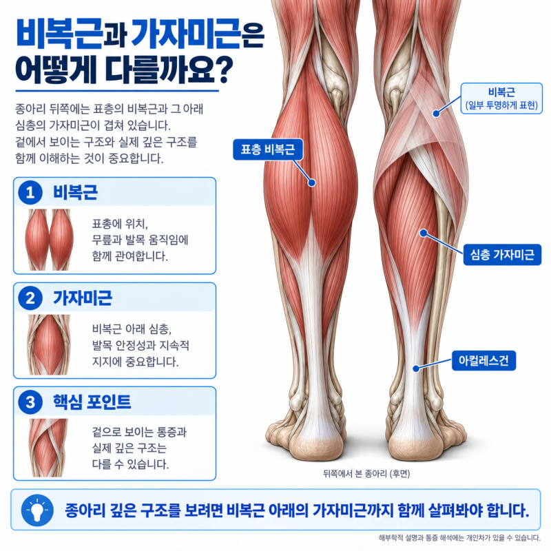 종아리 통증 위치가 다르면 원인도 다를까? 비복근·가자미근부터 아킬레스건까지