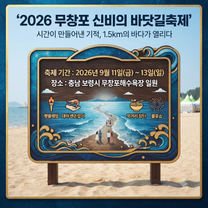 무창포 신비의 바닷길축제 2026｜9월 11~13일 일정·바닷길 시간 안내·주차 총정리