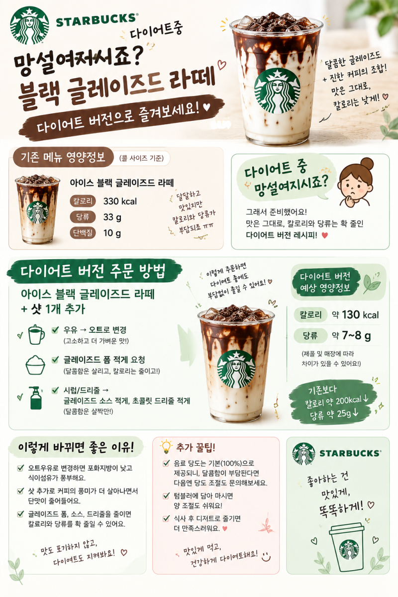 다이어트중 스벅 아이스 블랙 글레이즈드 라떼가 먹고싶다면?!