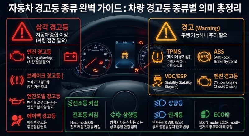 자동차 경고등 종류 완벽 가이드 : 차량 경고등 종류별(세모,느낌표,ABS,수도꼭지) 의미 총정....